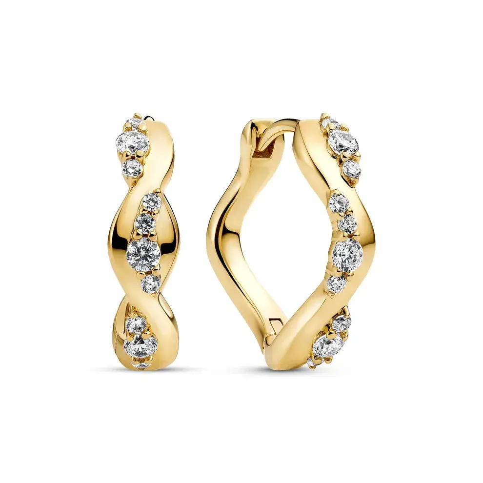 18K Gold Plated Sterling Silver handset faceted Zircon Ellera Waves reversible click hoop earrings made by Sif Jakobs