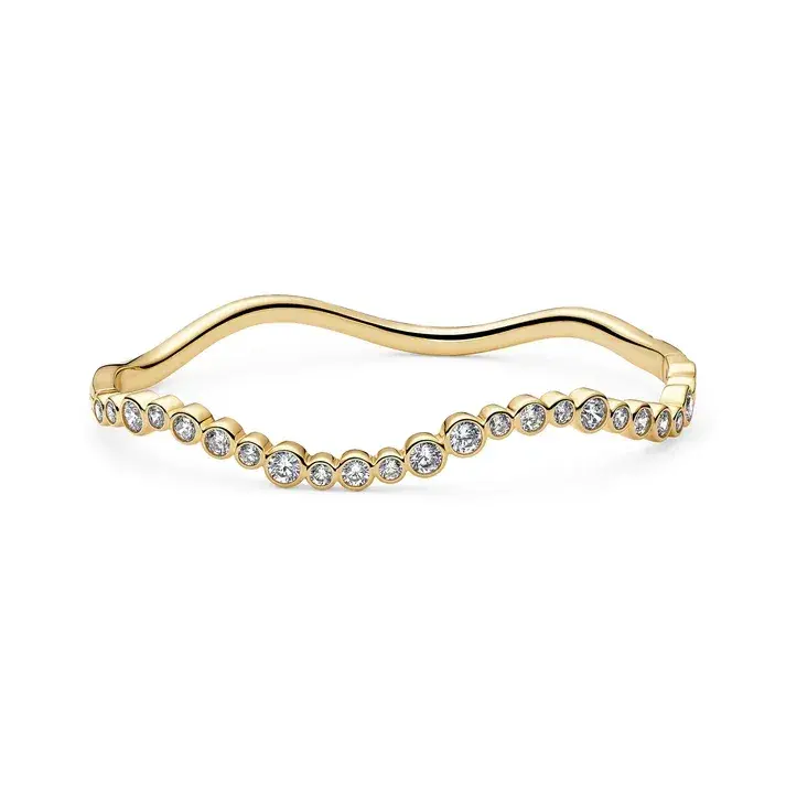 18K Gold Plated Sterling Silver handset white zirconia locking hinge polished wave bangle made by Sif Jakobs 