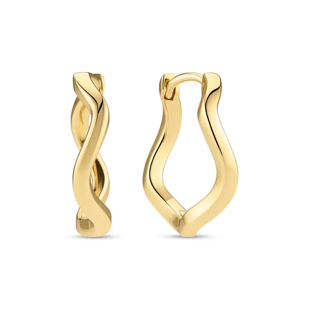 18K gold plated SS 20mm x 2mm Ellera Waves click close earrings made by Sif Jacoks 