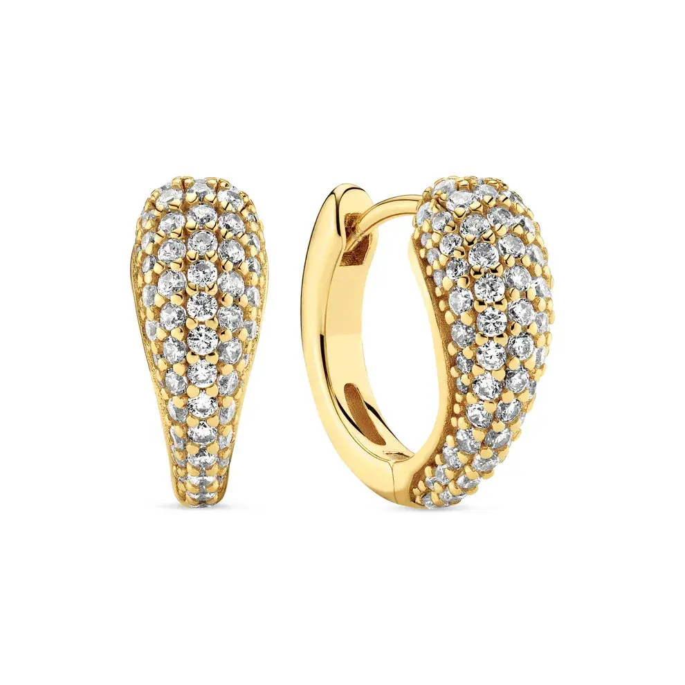 18K gold plated SS faceted white zirconia Goccia Circolo click close earrings made by Sif Jacoks 