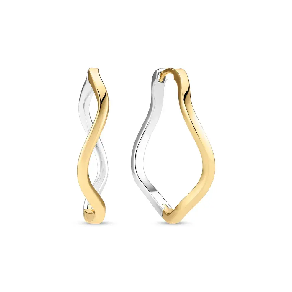18K gold plated & rhodium Sterling Silver 30mm x 2mm reversible Ella Waves Pianura earrings made by Sif Jakobs