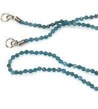 18 14K W 2mm round faceted Apatite hand knotted silk beaded necklace with JBG clasp  