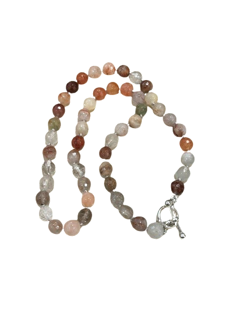 18 1/2 Sterling Silver 8mm faceted multi-color Quartz toggle clasp beaded necklace. 