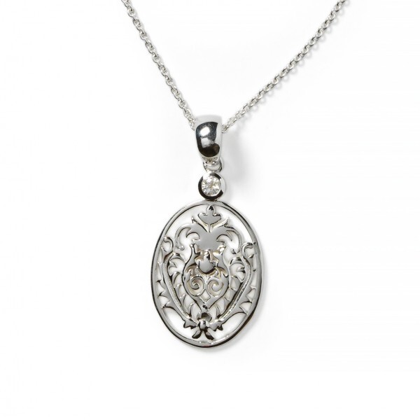 18 - 20 adj Sterling Silver 2.5mm faceted white sapphire 20x15mm Cornelia necklace by Southern Gates 