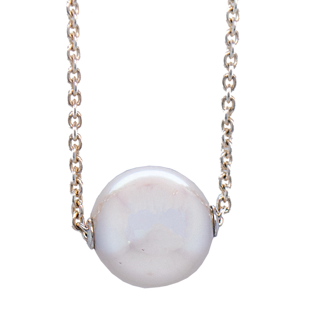 18 Sterling Silver 11.5mm white single freshwater pearl on 1.5mm cable chain with spring ring clasp. 