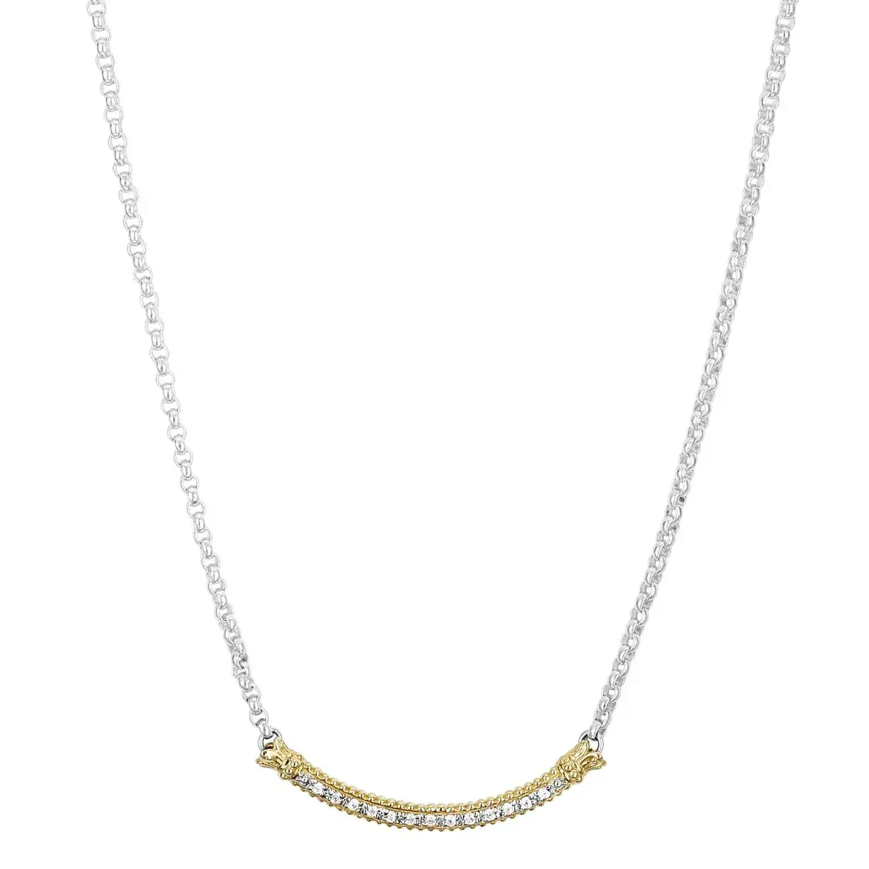 18 Sterling Silver & 14ky 0.13ct tw G, SI Diamonds curved bar center adjustable necklace by Vahan