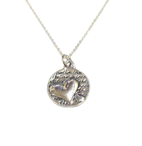 18 Sterling Silver 15mm 2 hearts mother love disc pendant necklace made by Kevin N Anna.