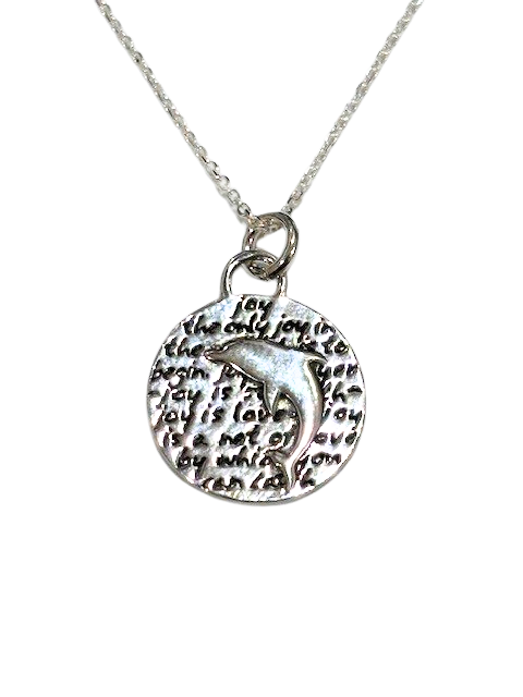 18 Sterling Silver 15mm Dolphin joy disc pendant necklace made by Kevin n Anna.