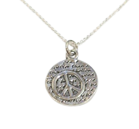 18 Sterling Silver 15mm Peace peace disc pendant necklace made by Kevin N Anna.