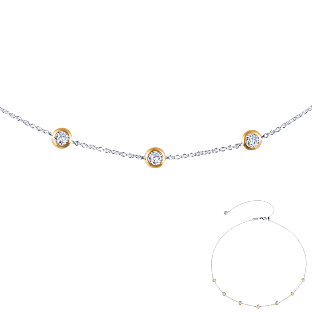 18 Sterling Silver Platinum Gold plate 1.02 ctw 7 station symbols of Joy choker necklace by Lafonn. (Longevity, Health, Love, Happiness, Peace, Prosperity, Friendship)