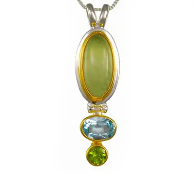 18 Sterling Silver and 22K Gold Vermeil Pendant with Peridot, Prehnite and Sky Blue Topaz necklace made by Michou 