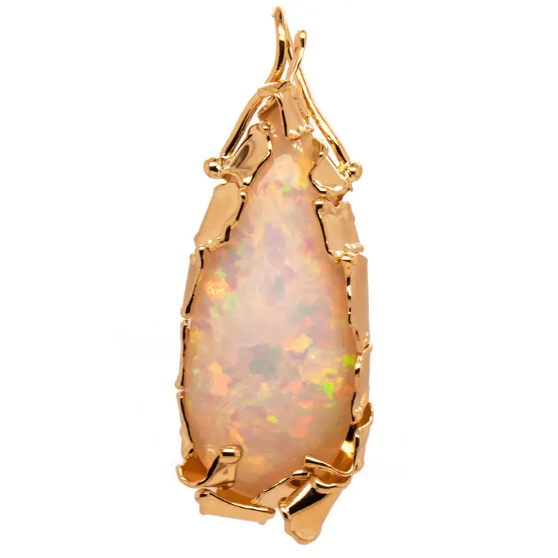 18ky 30.55ct Ethiopian Opal torn bezel with seaweed bail pendant