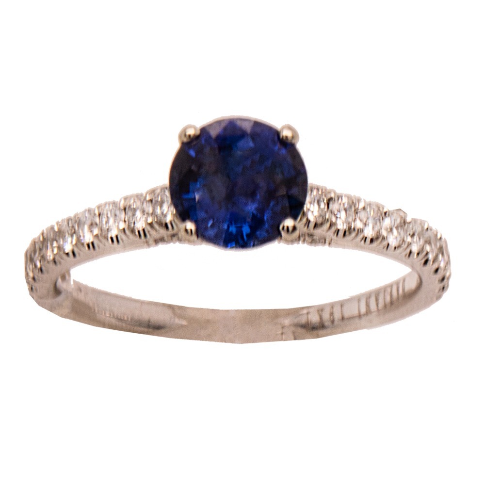 19k white 1.00ct 6mm Blue Sapphire with 0.33ct tw FG, VS Diamonds accents (34) engagement ring by Daviani