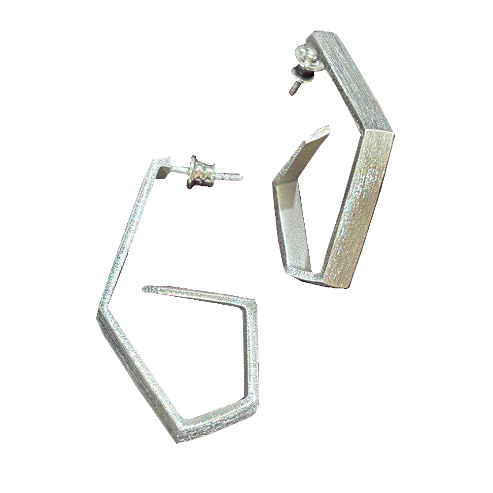 1 1/2 inch long brushed sterling silver geometric earrings by Amber Beata.