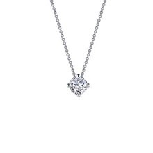 20 Platinum over Sterling Silver 6.5mm round faceted Lassaire simulated diamond adjustable necklace by Lafonn 