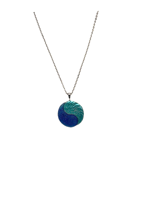 20 Sterling Silver 20mm blue/turquoise yin and yang wave adjustable necklace by Nicole Barr