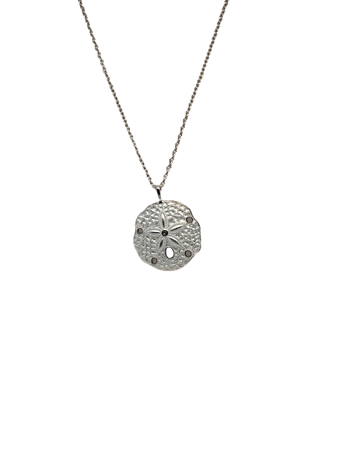 20 Sterling Silver 20mm white enamel sand dollar with White Sapphire adjustable necklace by Nicole Barr