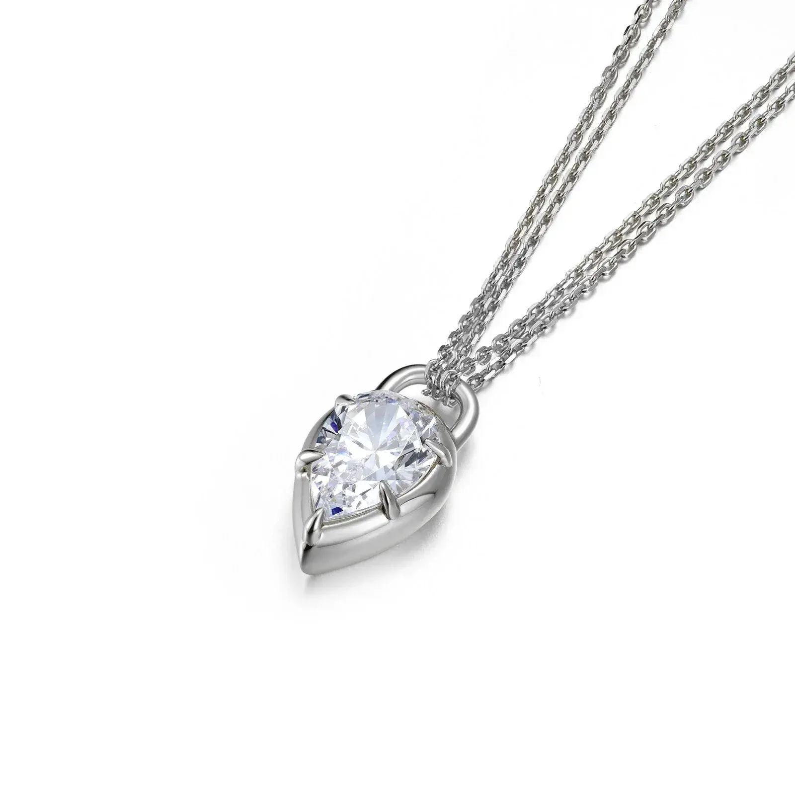 20 adjustable Sterling Silver over Platinum 2.98ctw Pear faceted cut bezel set on double chain made by Lafonn