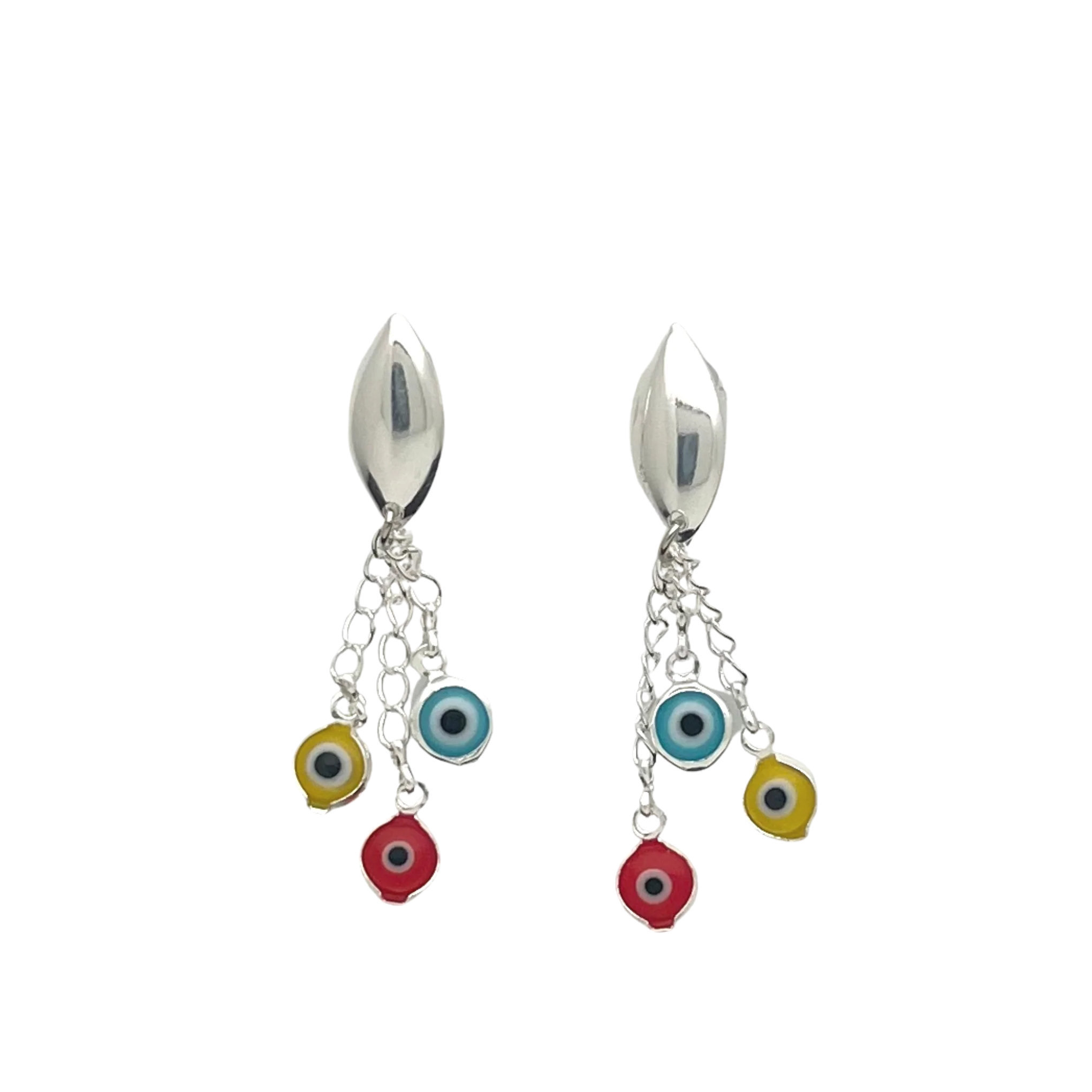 2 inch drop silver plated chain evil eye post drop earring by Sai Brazil