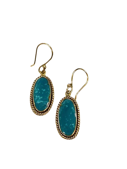 Alchemia 10mm x 20mm Oval Turquoise Bezel Set rope design French Wire Earrings by Charles Albert