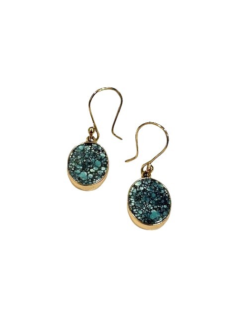 Alchemia 12mm x 14mm oval Tibetan Turquoise french wire earrings by Charles Albert.