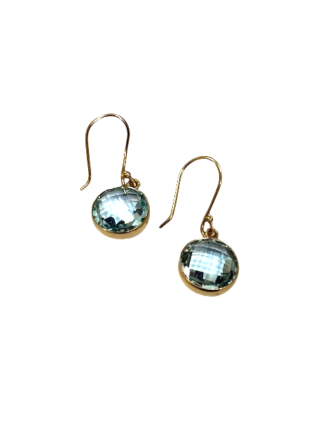 Alchemia 13mm bezel set faceted checkerboard Blue Topaz french wire earings by Charles Albert 