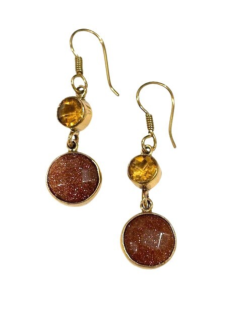 Alchemia 8mm faceted Citrine with 13mm faceted goldstone french wire earrings by Charles Albert.