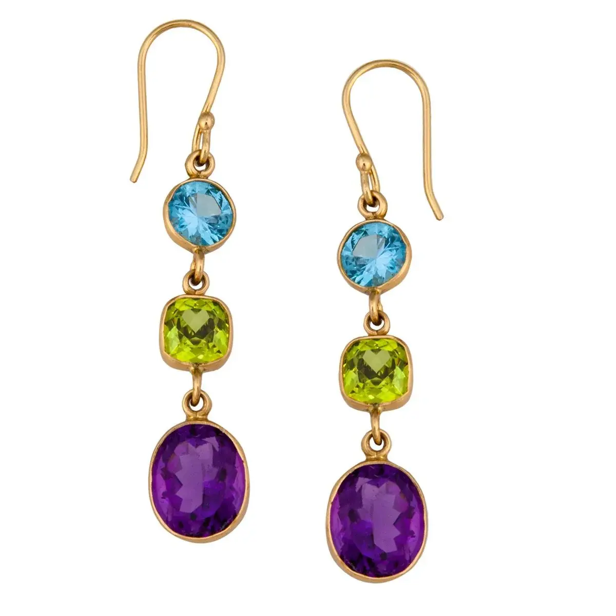 Alchemia multi semi precious faceted stones french wire drop earrings made by Charles Albert 