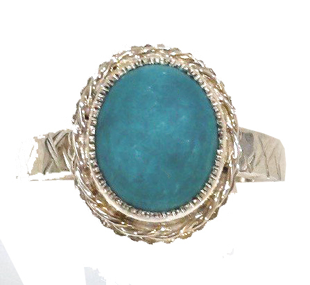 Argentium Sterling Silver rope bezel 12.04 x 9.95 x 4.04 mm Persian Turquoise crosshatch ring, size 8 made by Randy Snider