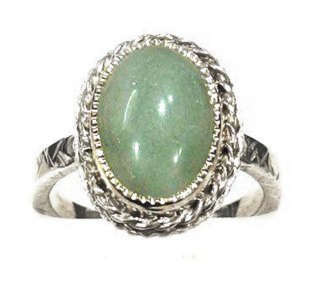 Argentium Sterling Silver rope bezel 14.1 x 9.9 x 4.6mm Adventurine crosshatch ring, size 8 made by Randy Snider