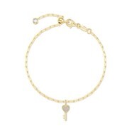 Gold Plated Sterling Silver .13ctw Lassaire diamond heart shaped key delicate paperclip chain bracelet size 6.8 by Lafonn 