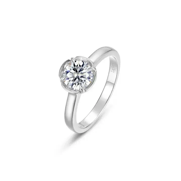 Platinum Sterling Silver 1.03ctw solitaire set in a blossom cradle size 8 made by Lafonn 