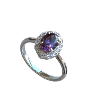 Platinum Sterling Silver 1.34ctw lab created Amethyst antique style size 7 ring 
