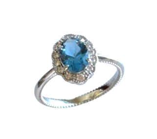 Platinum Sterling Silver 1.34ctw lab created Blue Topaz antique style size 7 ring 