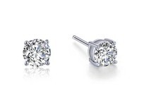 Platinum Sterling Silver 1.5ctw round faceted Lassaire diamond 4 prong studs by Lafonn 