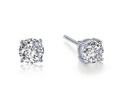Platinum Sterling Silver 1ctw round faceted Lassaire diamond 4 prong studs by Lafonn 