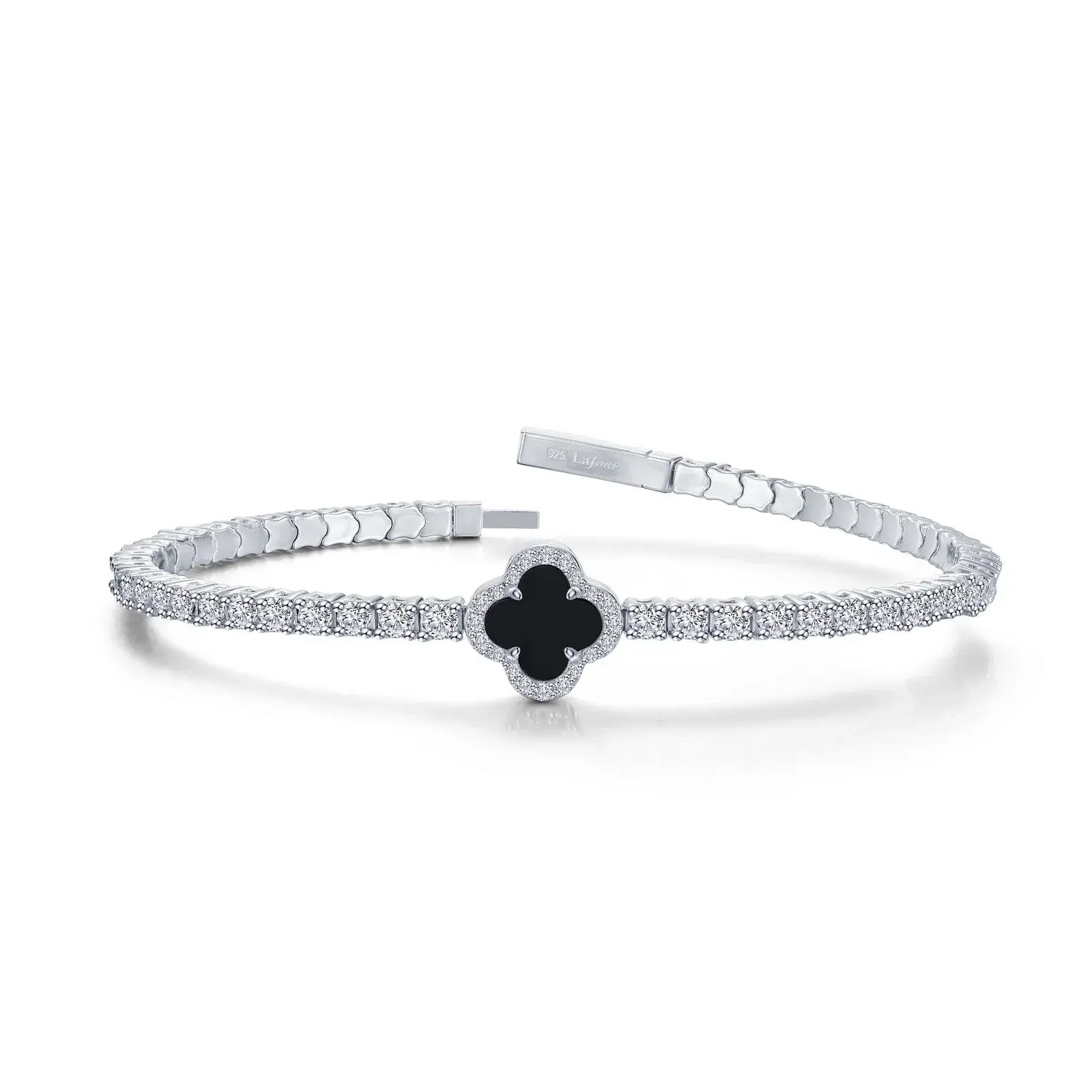 Platinum Sterling Silver 2.40ctw Lassaire diamonds and black Onyx flexible tennis bracelet by Lafonn 