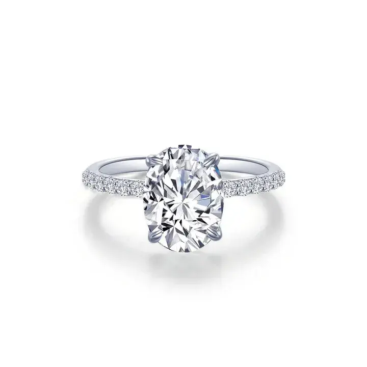 Platinum Sterling Silver 3.00ctw Oval solitaire with pave accents ring size 8 made by Lafonn 