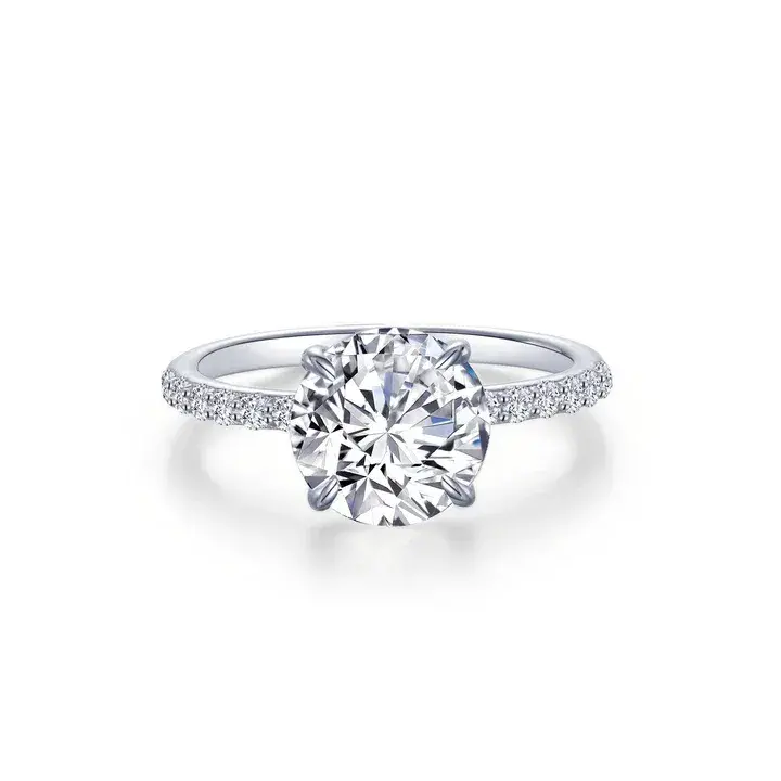 Platinum Sterling Silver 3.00ctw Round solitaire with pave accents ring size 8 made by Lafonn 