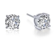 Platinum Sterling Silver 3ctw round faceted Lassaire diamond 4 prong studs by Lafonn 