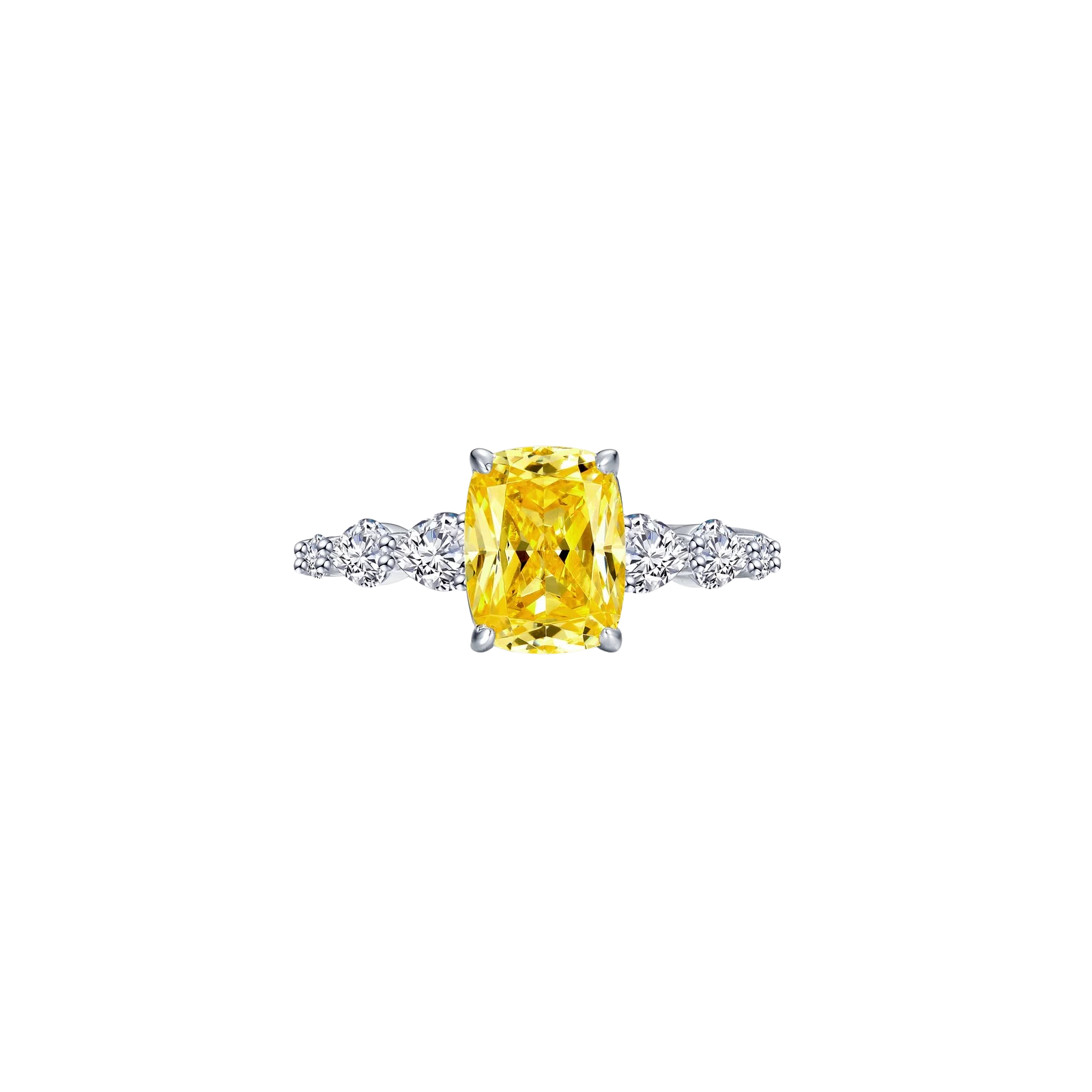Platinum Sterling Silver 4.81ctw Canary long cushion with tapered pear shape ring size 7 by Lafonn 
