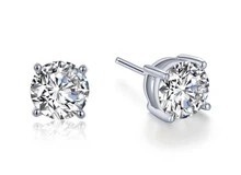 Platinum Sterling Silver 4ctw round faceted Lassaire diamond 4 prong studs by Lafonn 