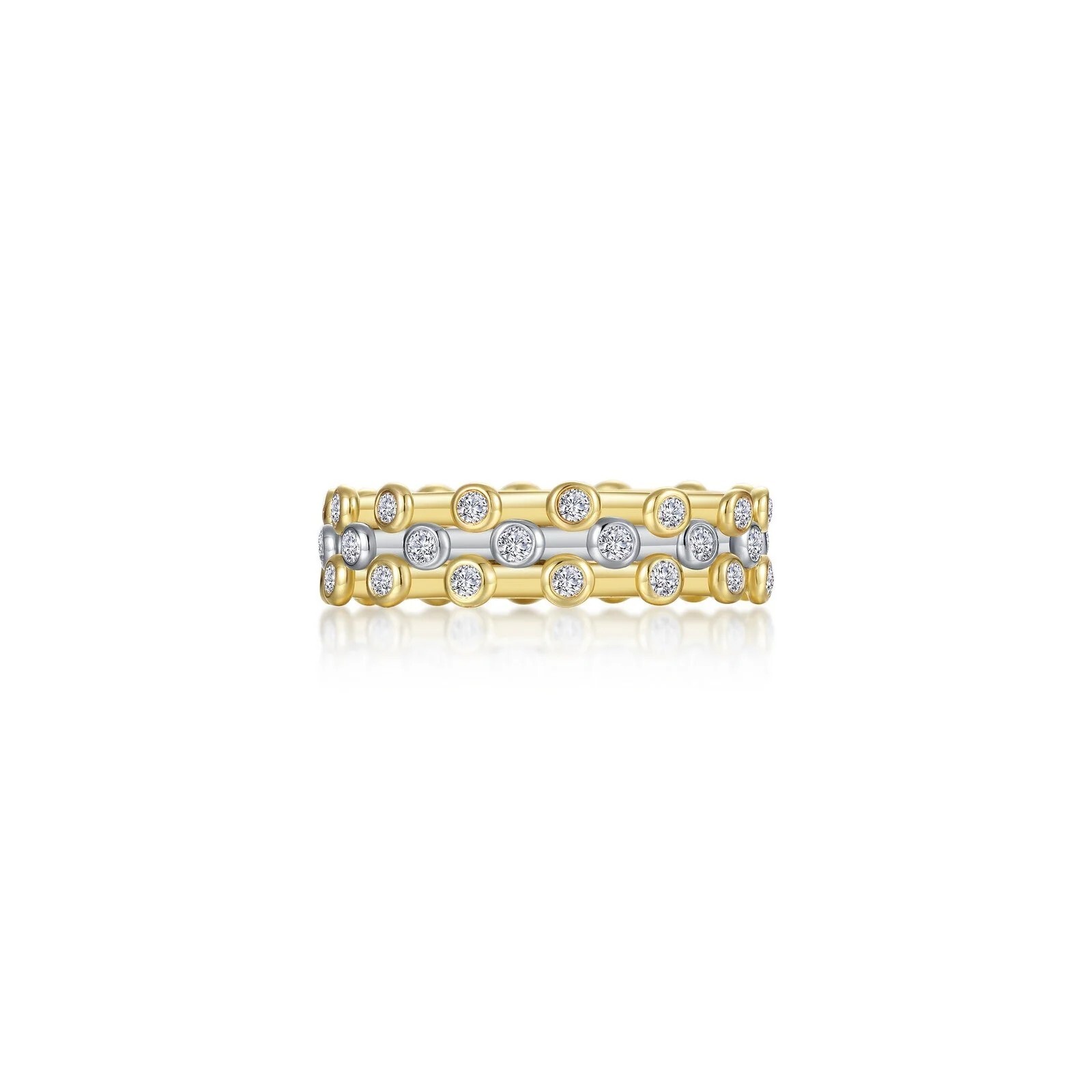 Platinum Sterling Silver Gold Plated .84ctw bezel set three stackable rings size 8.
