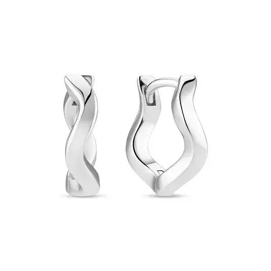 Rhodium Sterling Silver 15mm x 2mm  Ellera Waves Pianura click hoop earrings made by Sif Jakobs