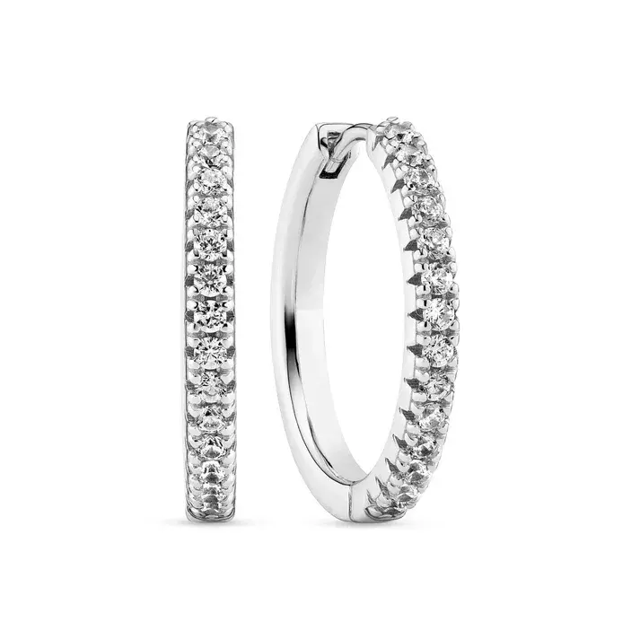 Rhodium Sterling Silver 20mm x 2.3mm handset faceted Zircon Ellera reversible click hoop earrings made by Sif Jakobs