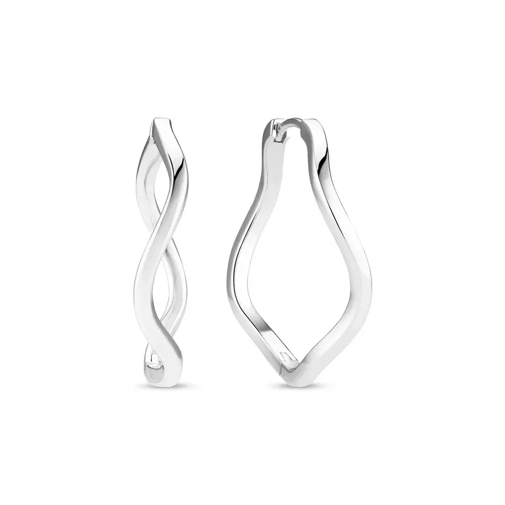 Rhodium Sterling Silver 30mm x 2mm Ella Waves Pianura earrings made by Sif Jakobs