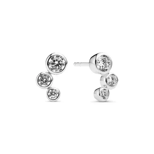 Rhodium Sterling Silver Sardinien Tre hand set Zirconia post earrings made by Sif Jakobs