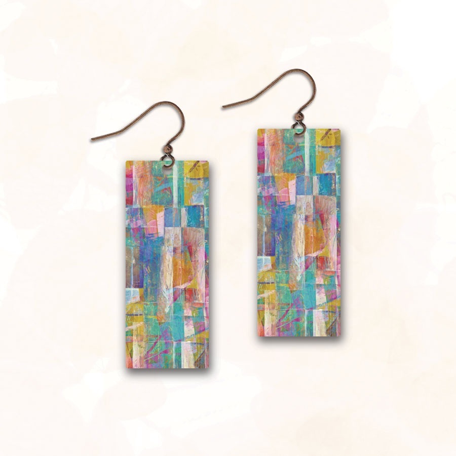 Stainless Steel and hypoallergenic Copper .5 x 1.375giclee printed abstract design french wire earrings by Illustrated Light.