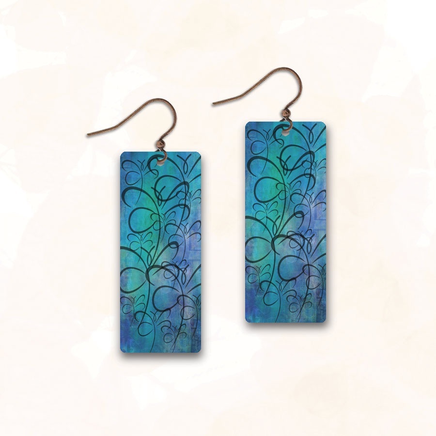 Stainless Steel and hypoallergenic Copper .5 x 1.375giclee printed abstract design french wire earrings by Illustrated Light.