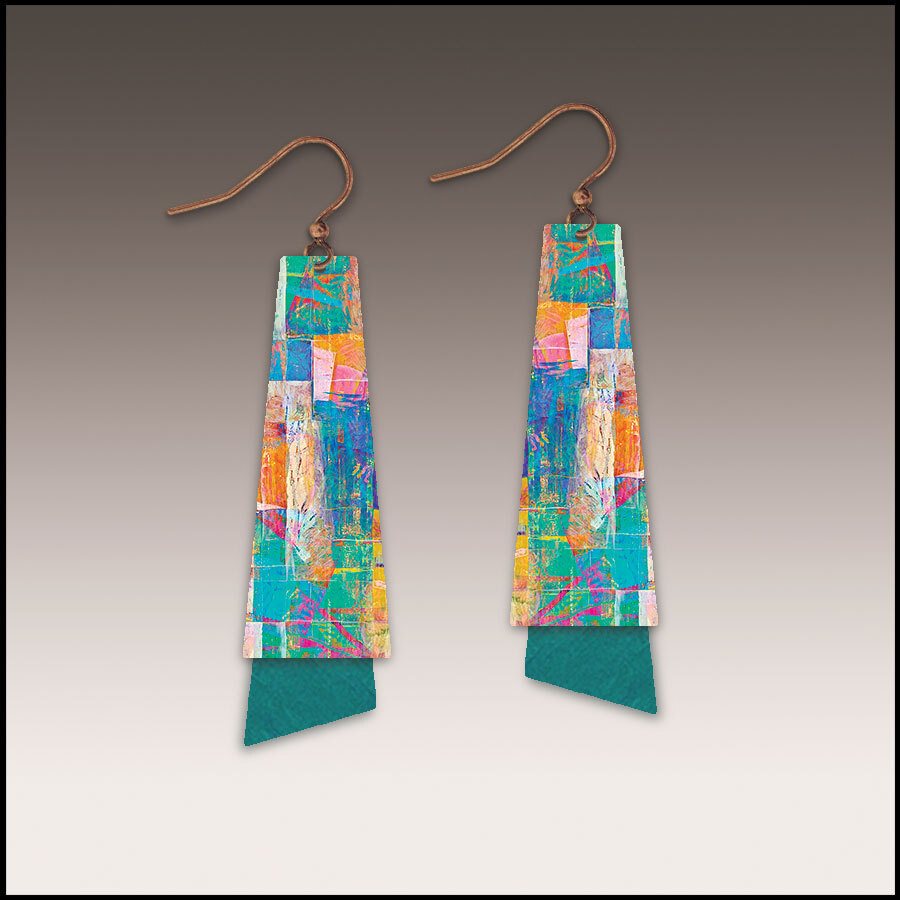 Stainless Steel and hypoallergenic copper 1/2 x 1 1/2 giclee printed abstract design by Illustrated Light.